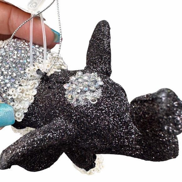 Holiday Lane Elephant Ornament Black Glitter Sequin 6x4" Hanging Holiday Decor - Picture 7 of 14